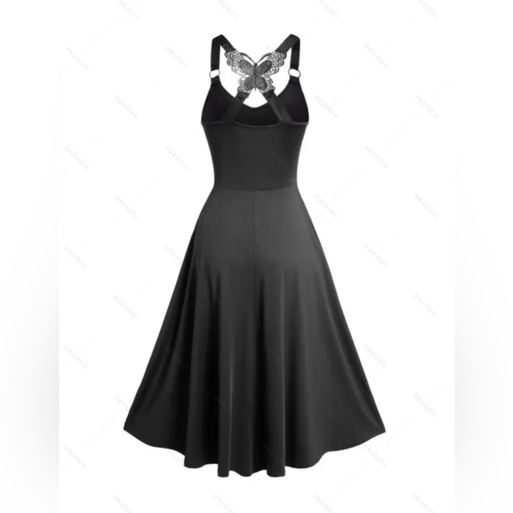 NWOT Black Midi Dress with Butterfly Detail - Picture 2 of 8